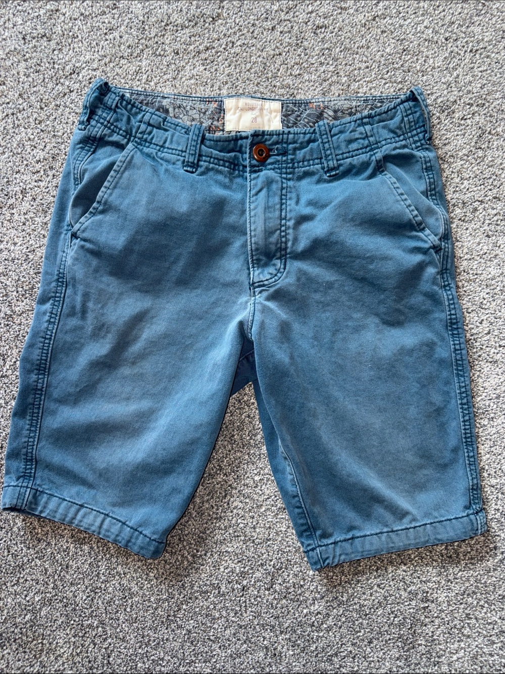 Hollister Mens Cotton Navy Blue Cali Longboard Fit Khaki Shorts Sz 28